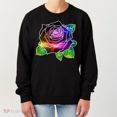 Rainbow Galaxy Floral Rose Women's Sweatshirt