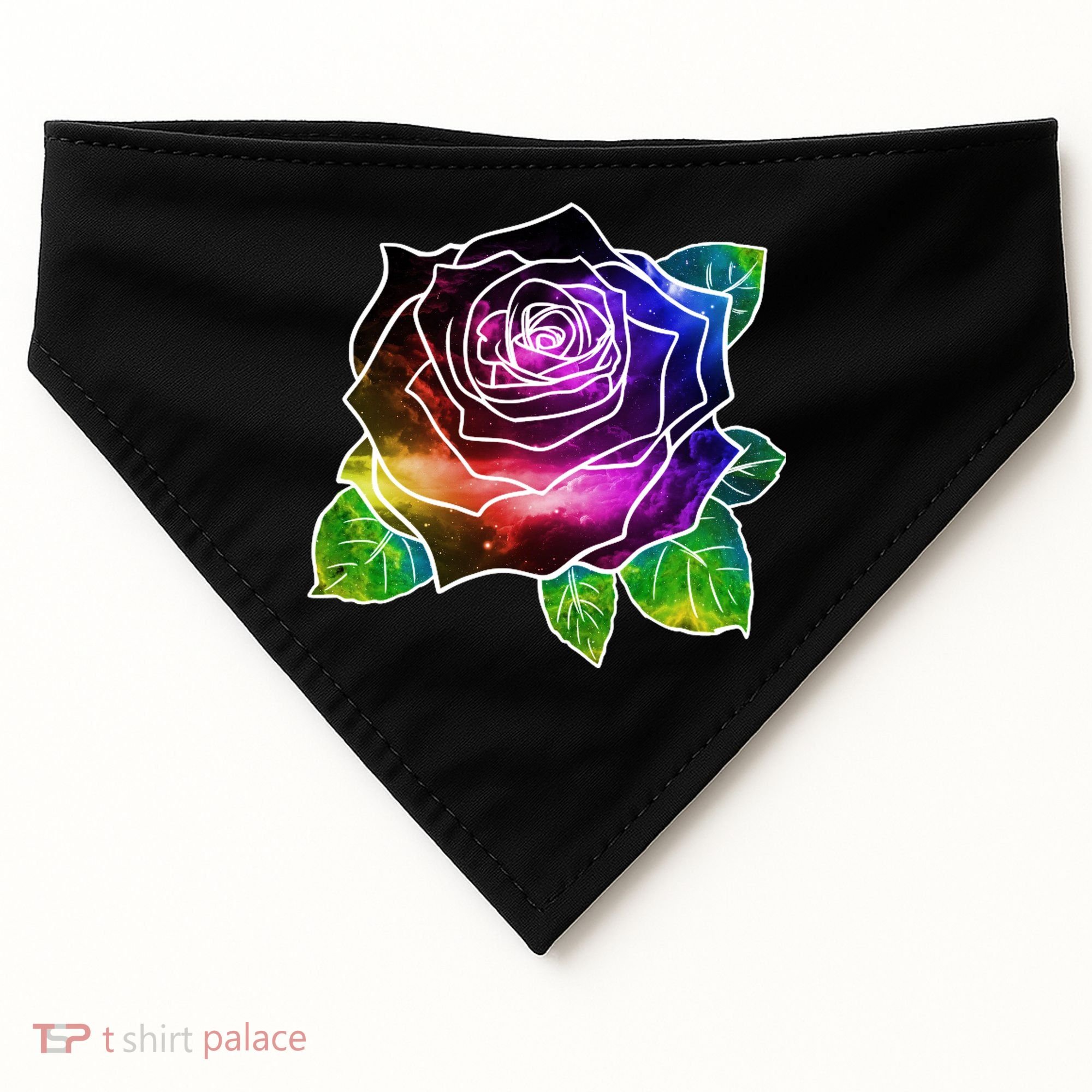 Rainbow Galaxy Floral Rose USA-Made Doggie Bandana