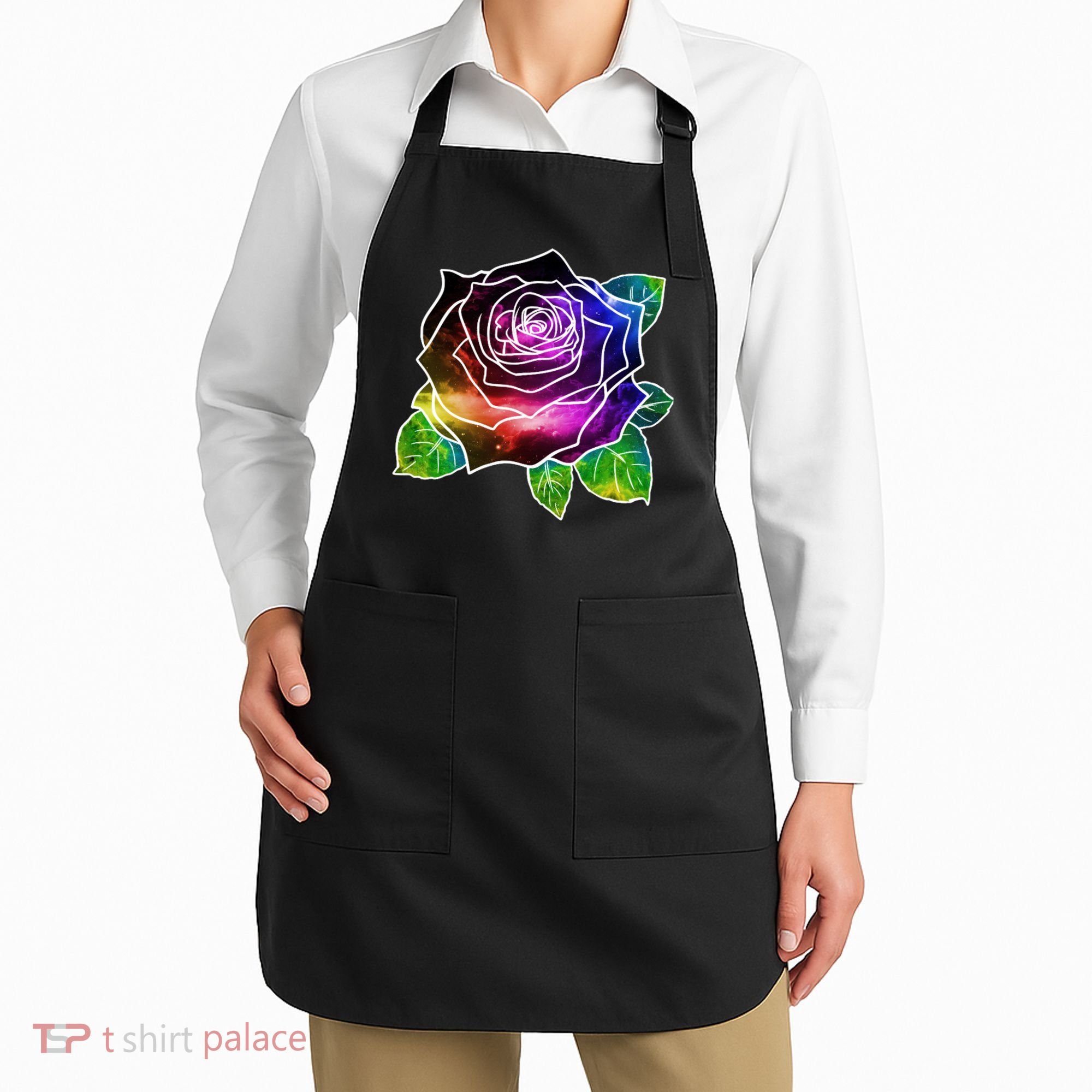 Rainbow Galaxy Floral Rose Apron
