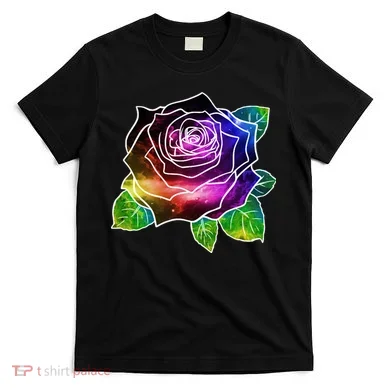 Rainbow Galaxy Floral Rose T-Shirt