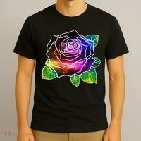 Rainbow Galaxy Floral Rose T-Shirt thumb 3