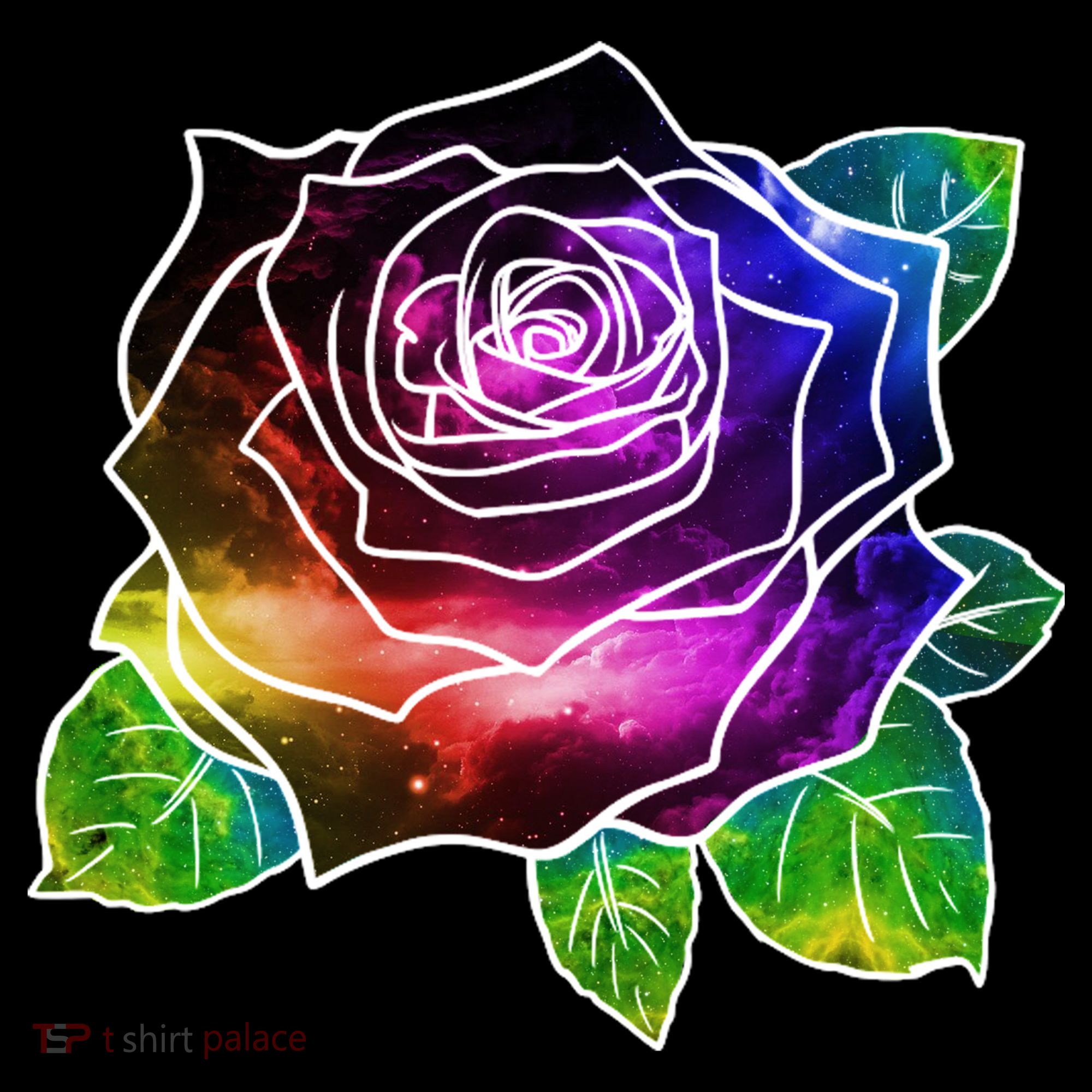 Rainbow Galaxy Floral Rose T-Shirt