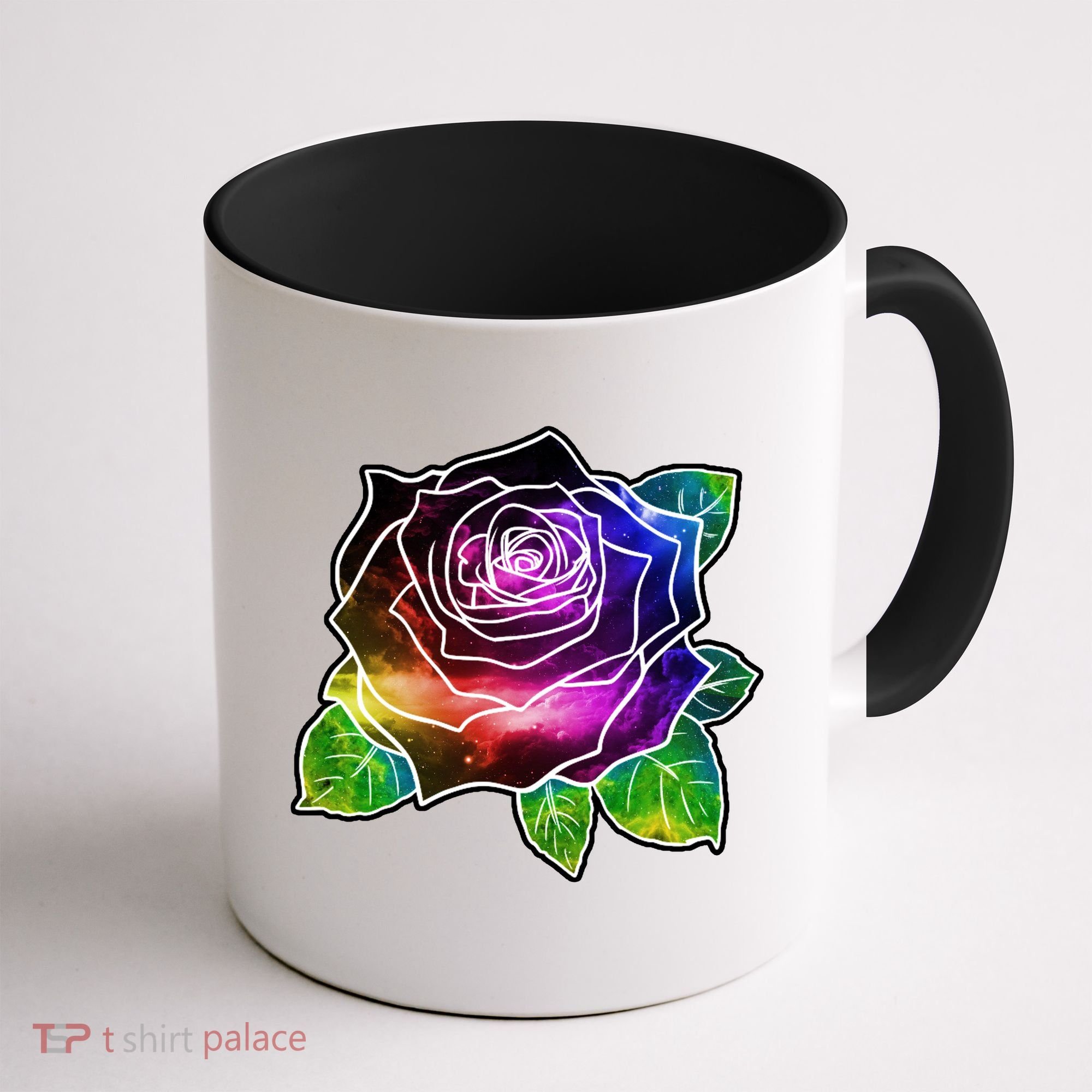 Rainbow Galaxy Floral Rose Coffee Mug