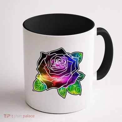 Rainbow Galaxy Floral Rose Coffee Mug back
