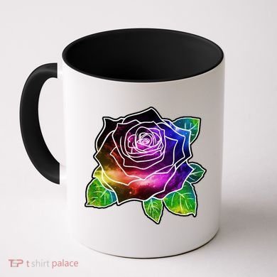 Rainbow Galaxy Floral Rose Coffee Mug