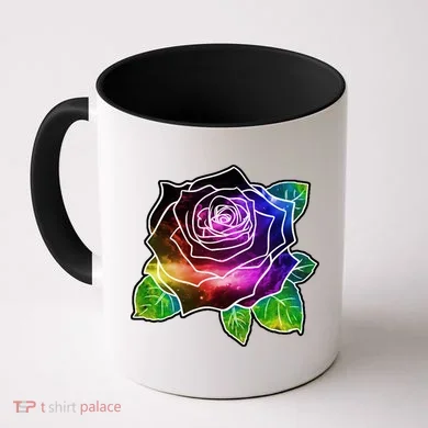 Rainbow Galaxy Floral Rose Coffee Mug