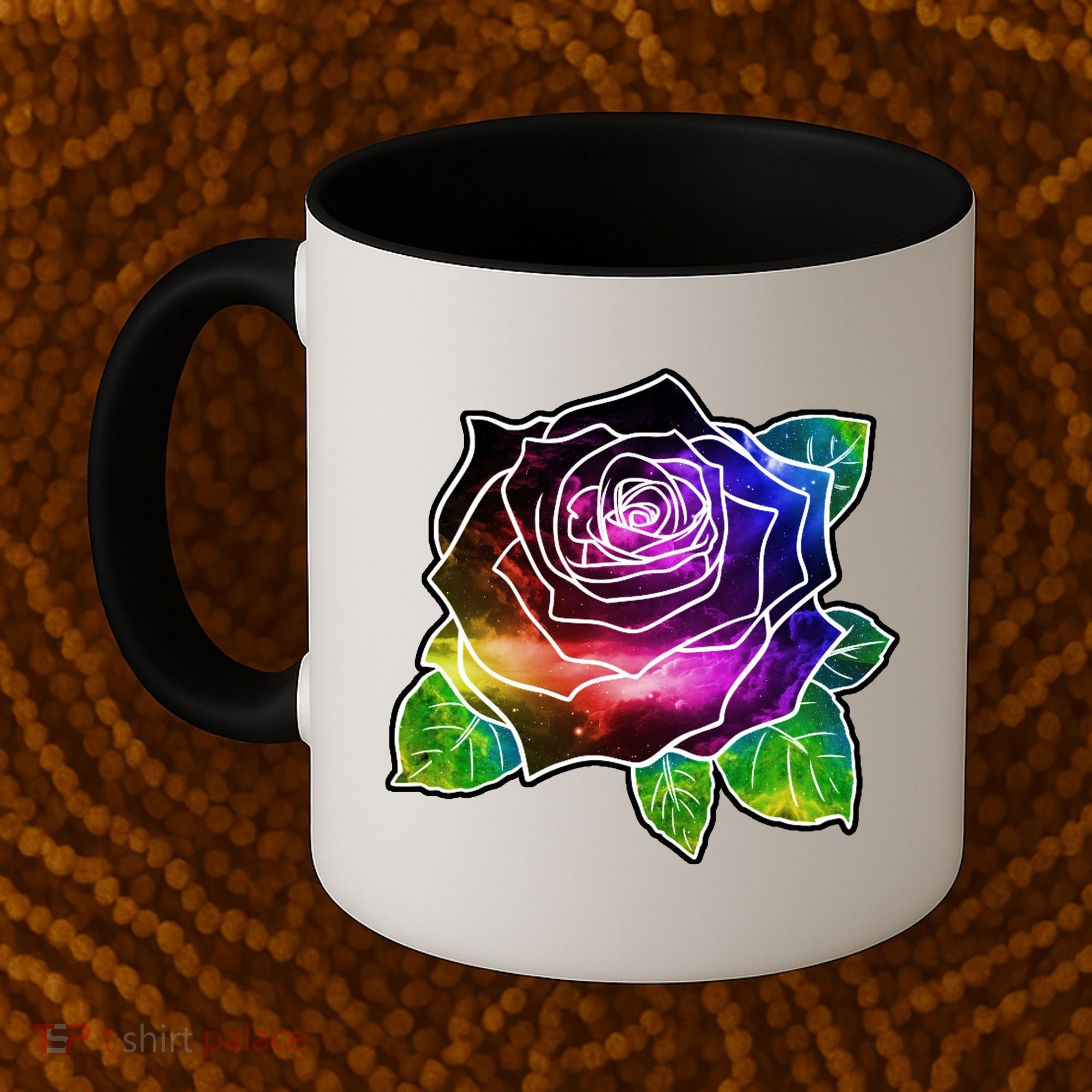 Rainbow Galaxy Floral Rose Coffee Mug