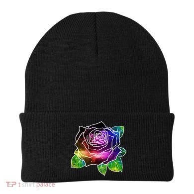 Rainbow Galaxy Floral Rose Beanie