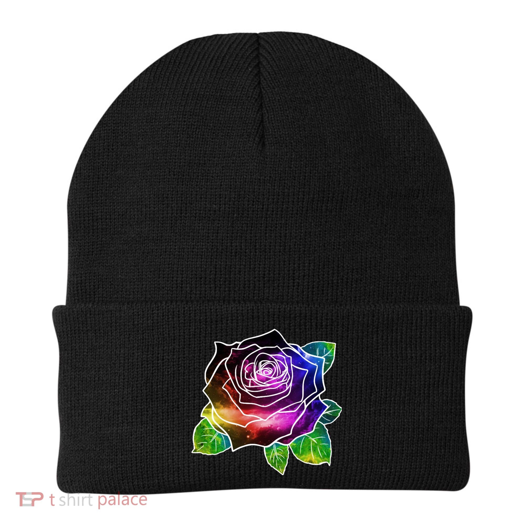 Rainbow Galaxy Floral Rose Beanie