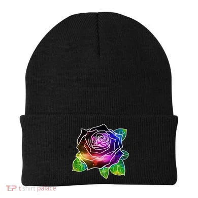 Rainbow Galaxy Floral Rose Beanie