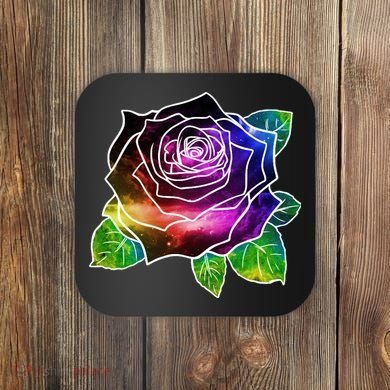 Rainbow Galaxy Floral Rose Coaster