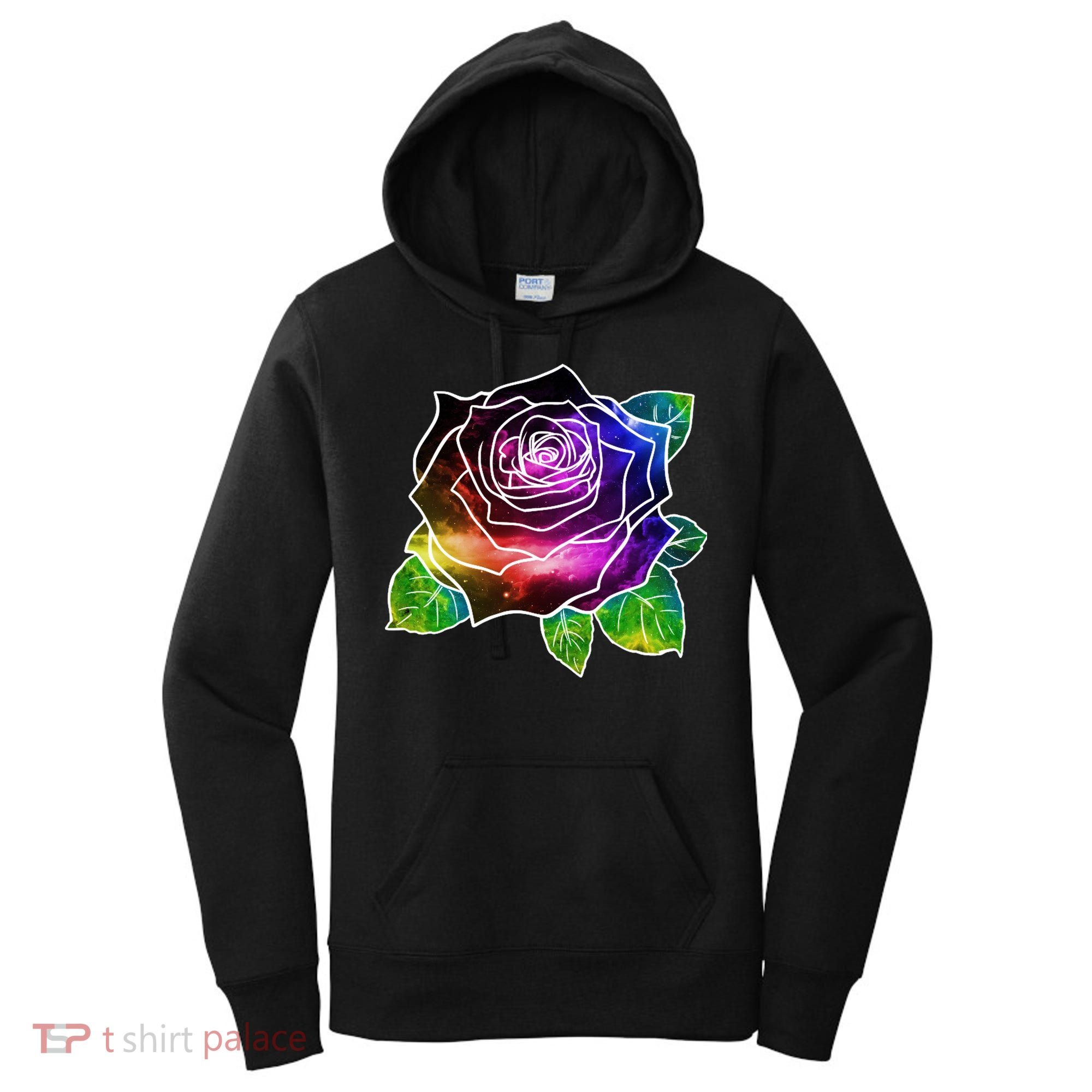 Rainbow Galaxy Floral Rose Women's Hoodie