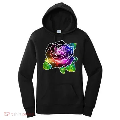 Rainbow Galaxy Floral Rose Women's Hoodie