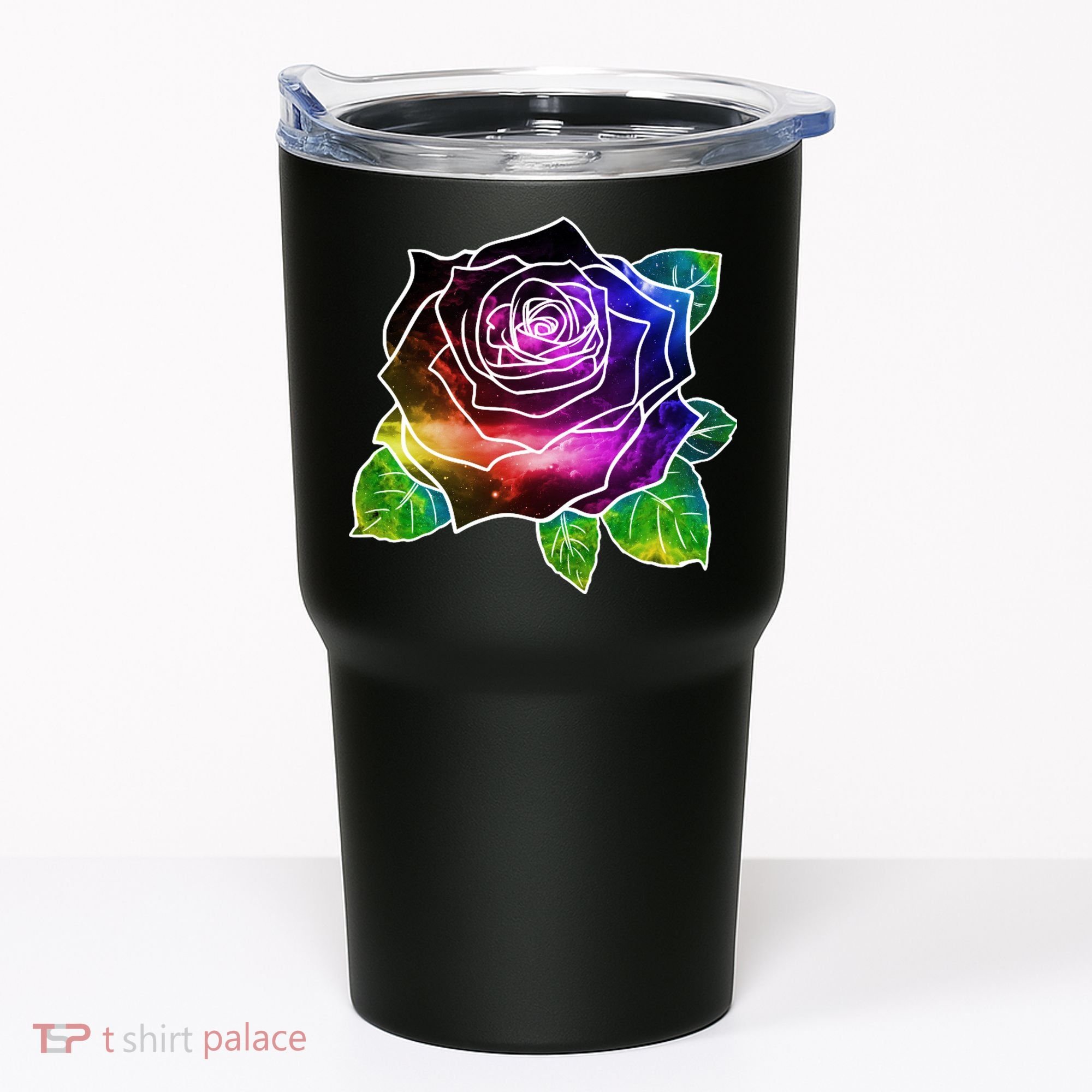 Rainbow Galaxy Floral Rose Tumbler