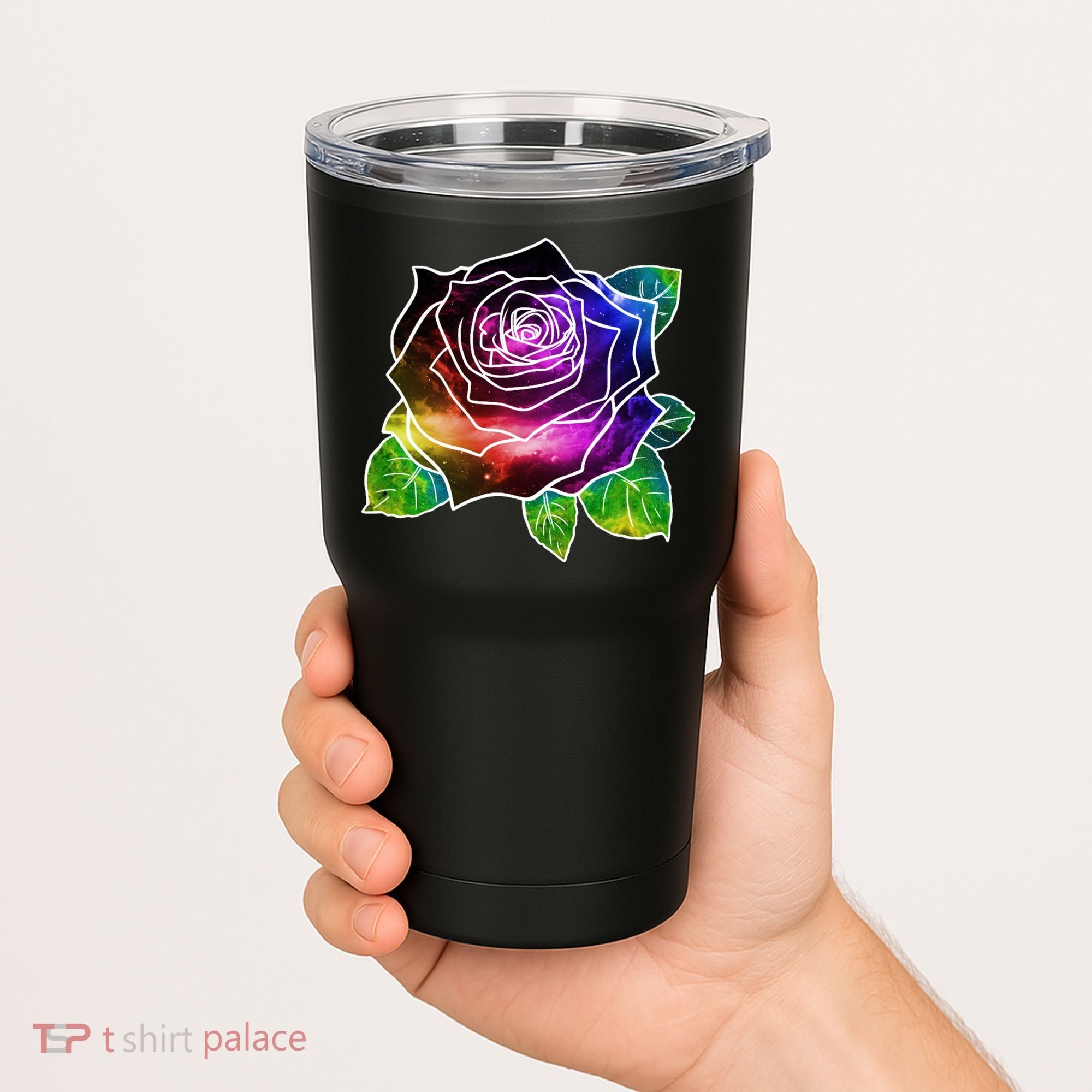 Rainbow Galaxy Floral Rose Tumbler