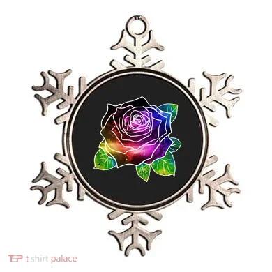 Rainbow Galaxy Floral Rose Ornament