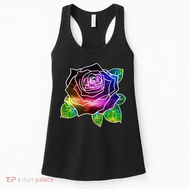 Rainbow Galaxy Floral Rose Women's Tank Top