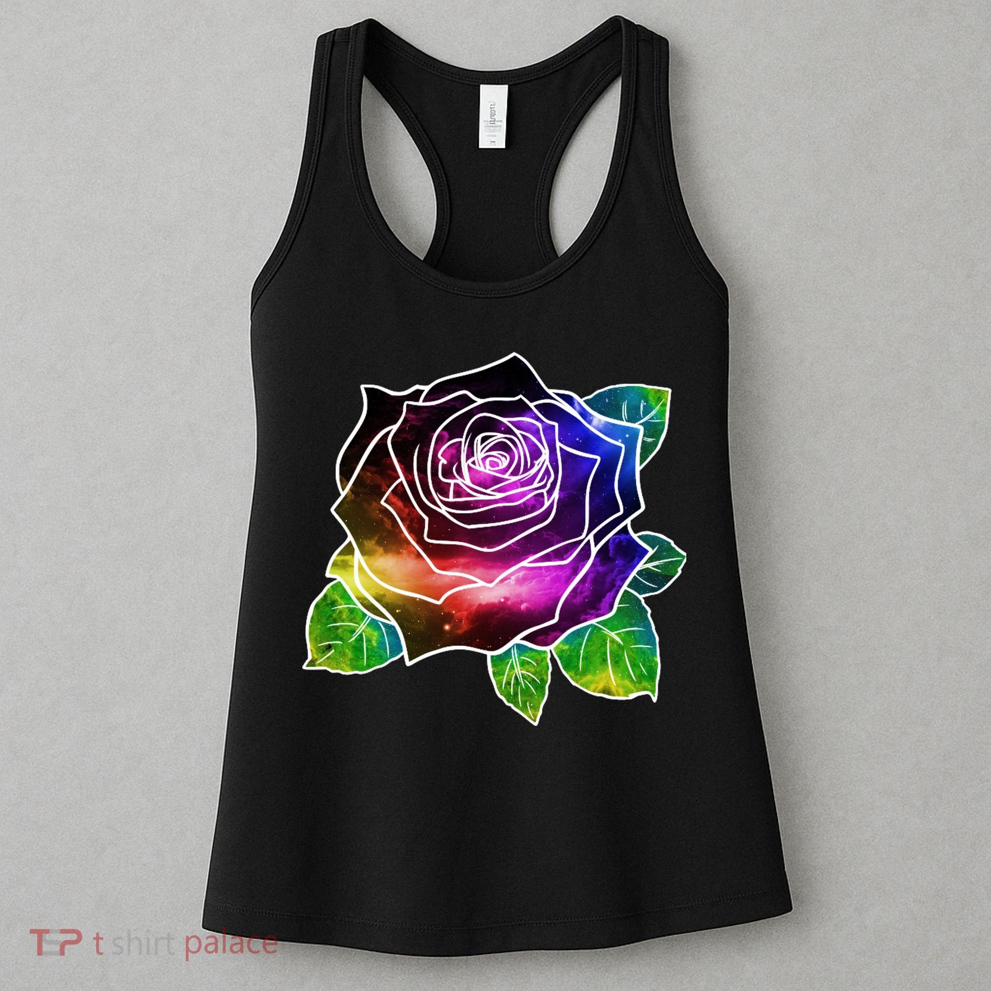 Rainbow Galaxy Floral Rose Women's Tank Top