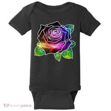 Rainbow Galaxy Floral Rose Baby Bodysuit