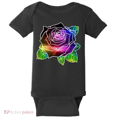 Rainbow Galaxy Floral Rose Baby Bodysuit