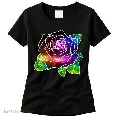 Rainbow Galaxy Floral Rose Women's T-Shirt