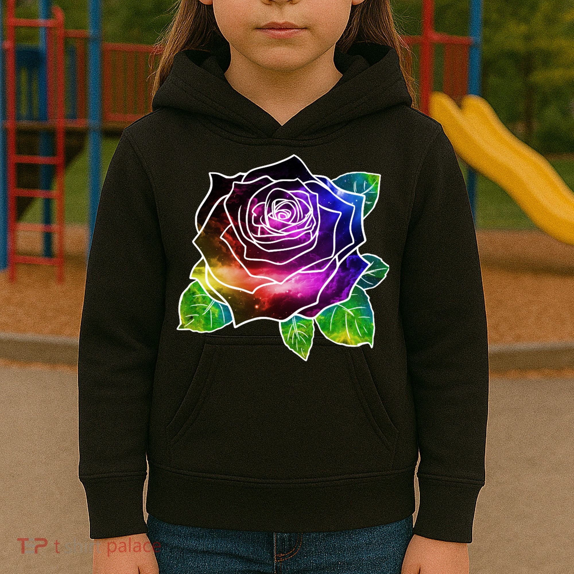 Rainbow Galaxy Floral Rose Kids Hoodie
