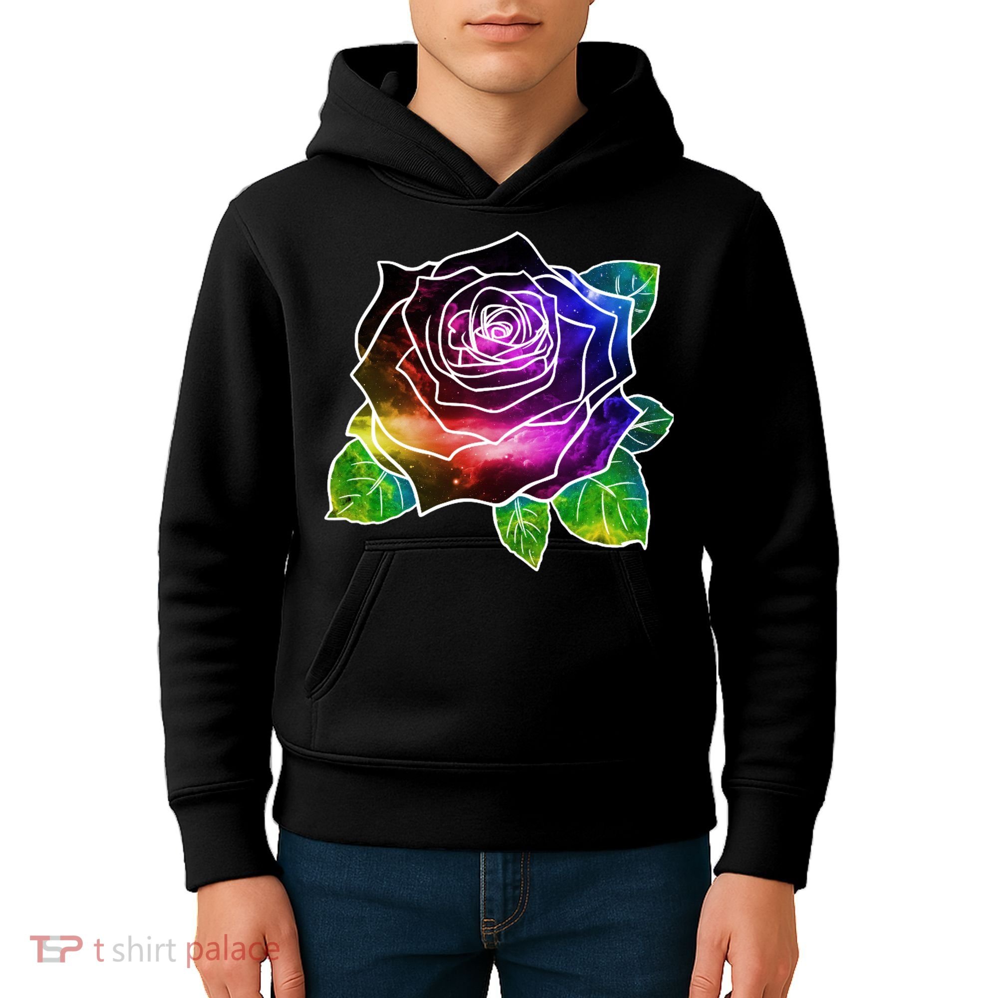 Rainbow Galaxy Floral Rose Kids Hoodie