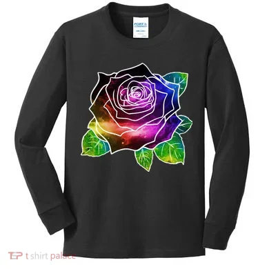 Rainbow Galaxy Floral Rose Kids Long Sleeve Shirt
