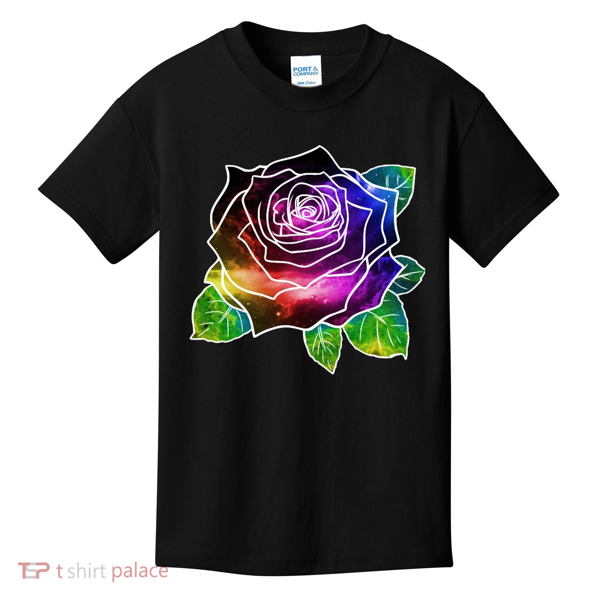 Rainbow Galaxy Floral Rose Kids T-Shirt