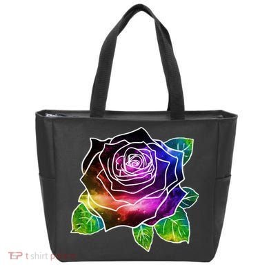 Rainbow Galaxy Floral Rose Tote Bag