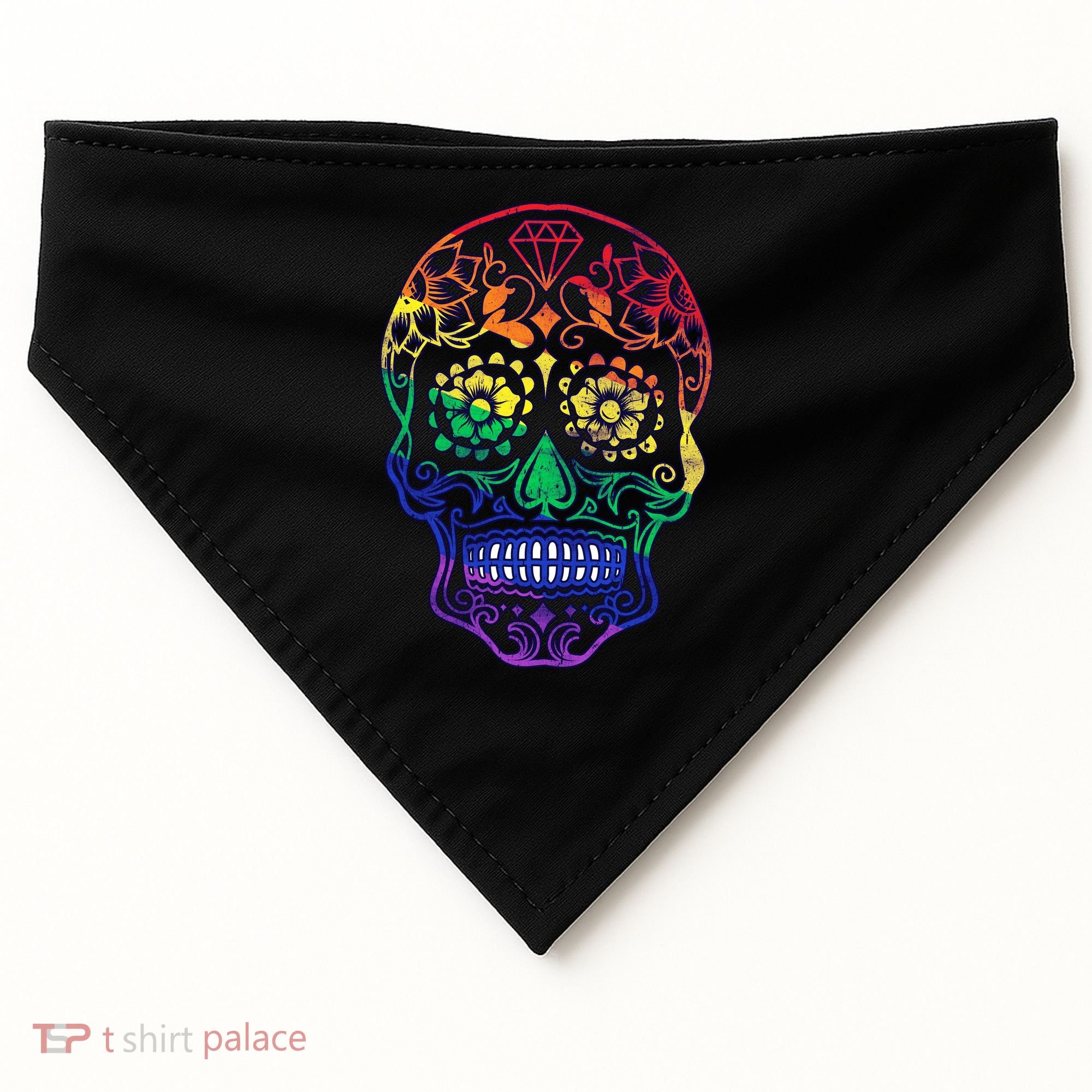 Rainbow Gay Pride Sugar Skull USA-Made Doggie Bandana