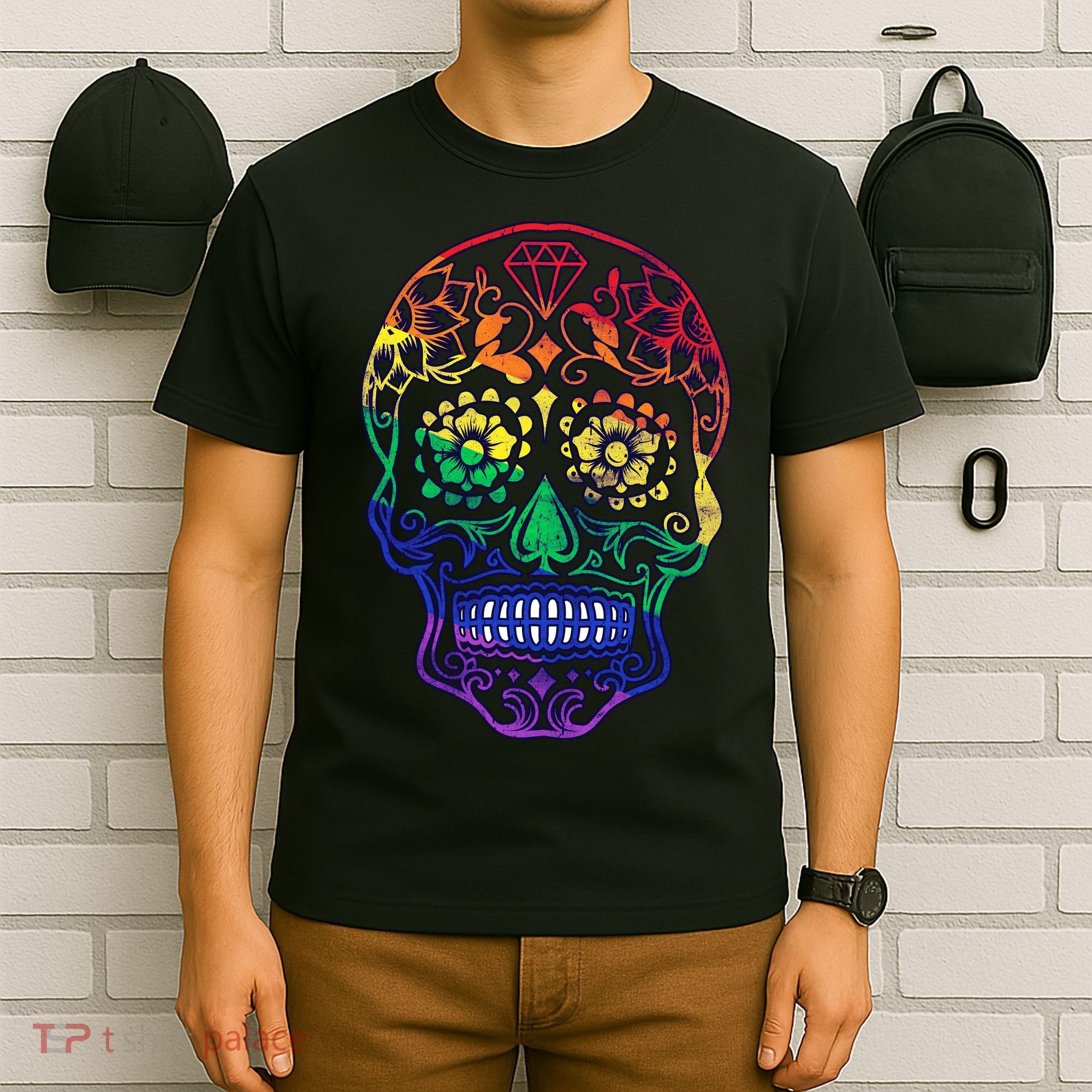 Rainbow Gay Pride Sugar Skull T-Shirt