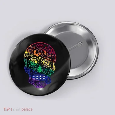 Rainbow Gay Pride Sugar Skull Button