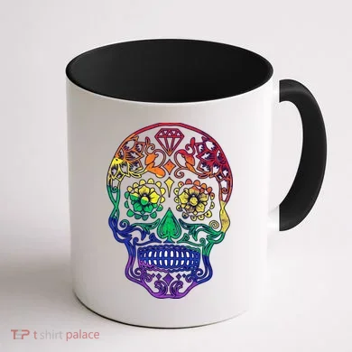 Rainbow Gay Pride Sugar Skull Coffee Mug back