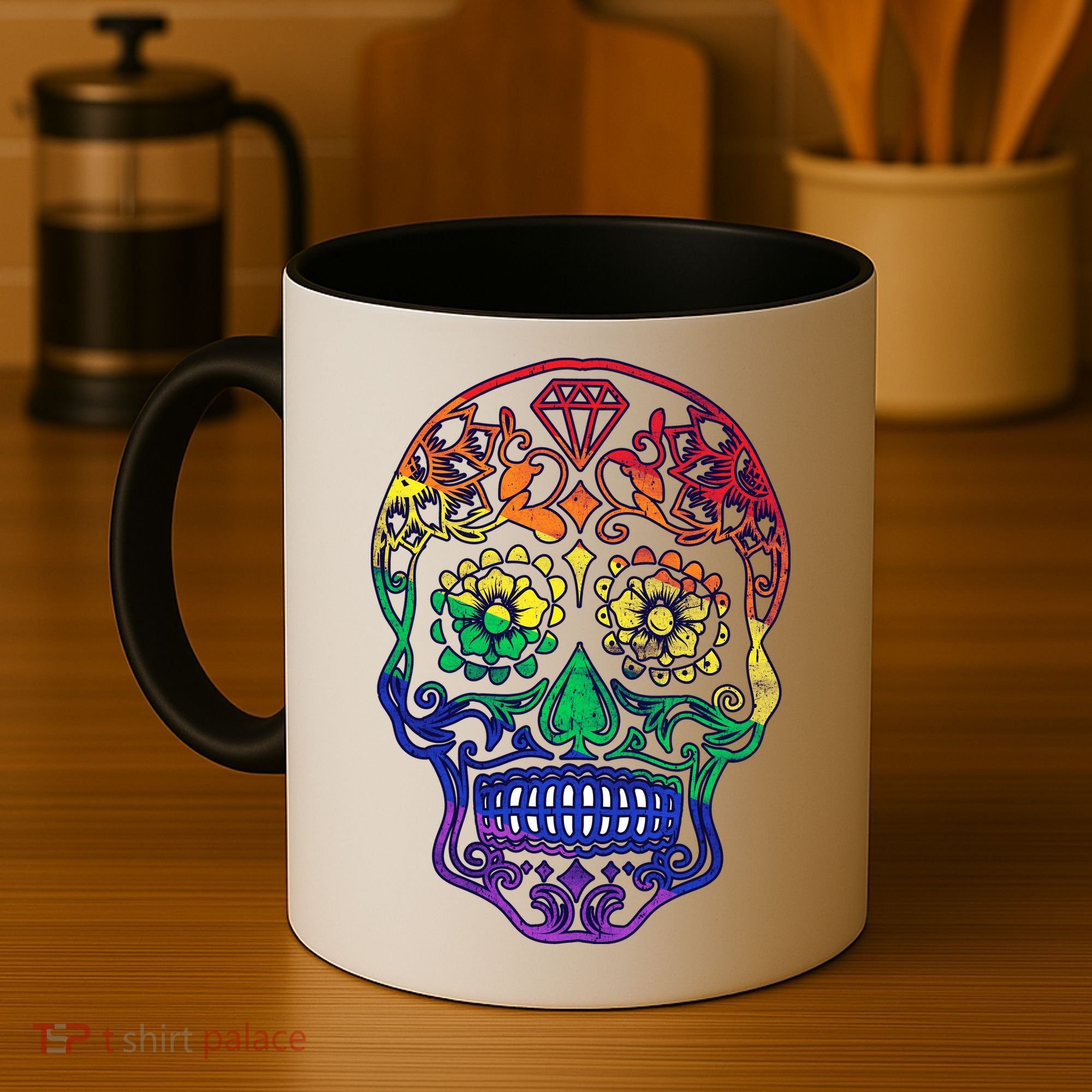 Rainbow Gay Pride Sugar Skull Coffee Mug