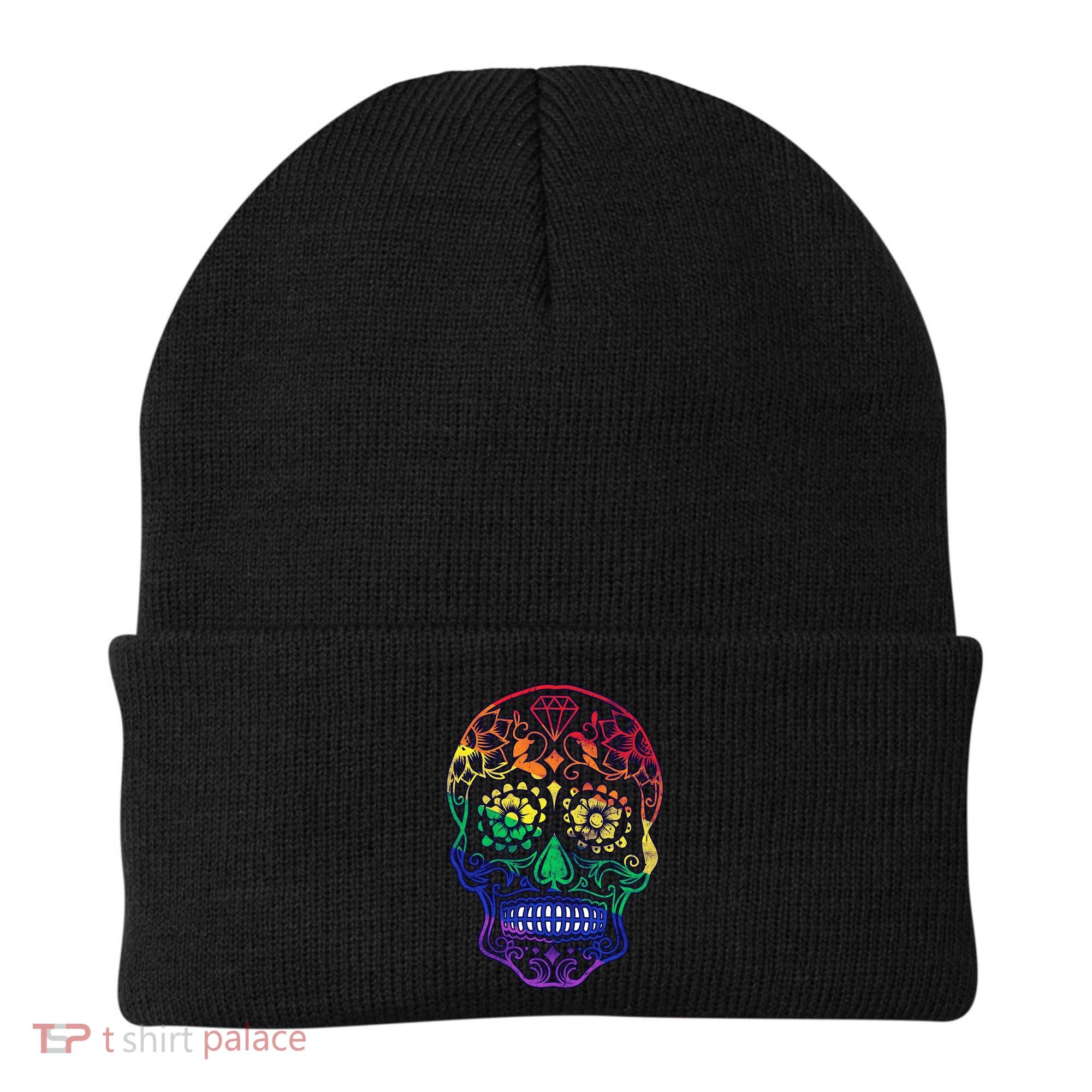 Rainbow Gay Pride Sugar Skull Beanie