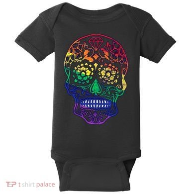 Rainbow Gay Pride Sugar Skull Baby Bodysuit