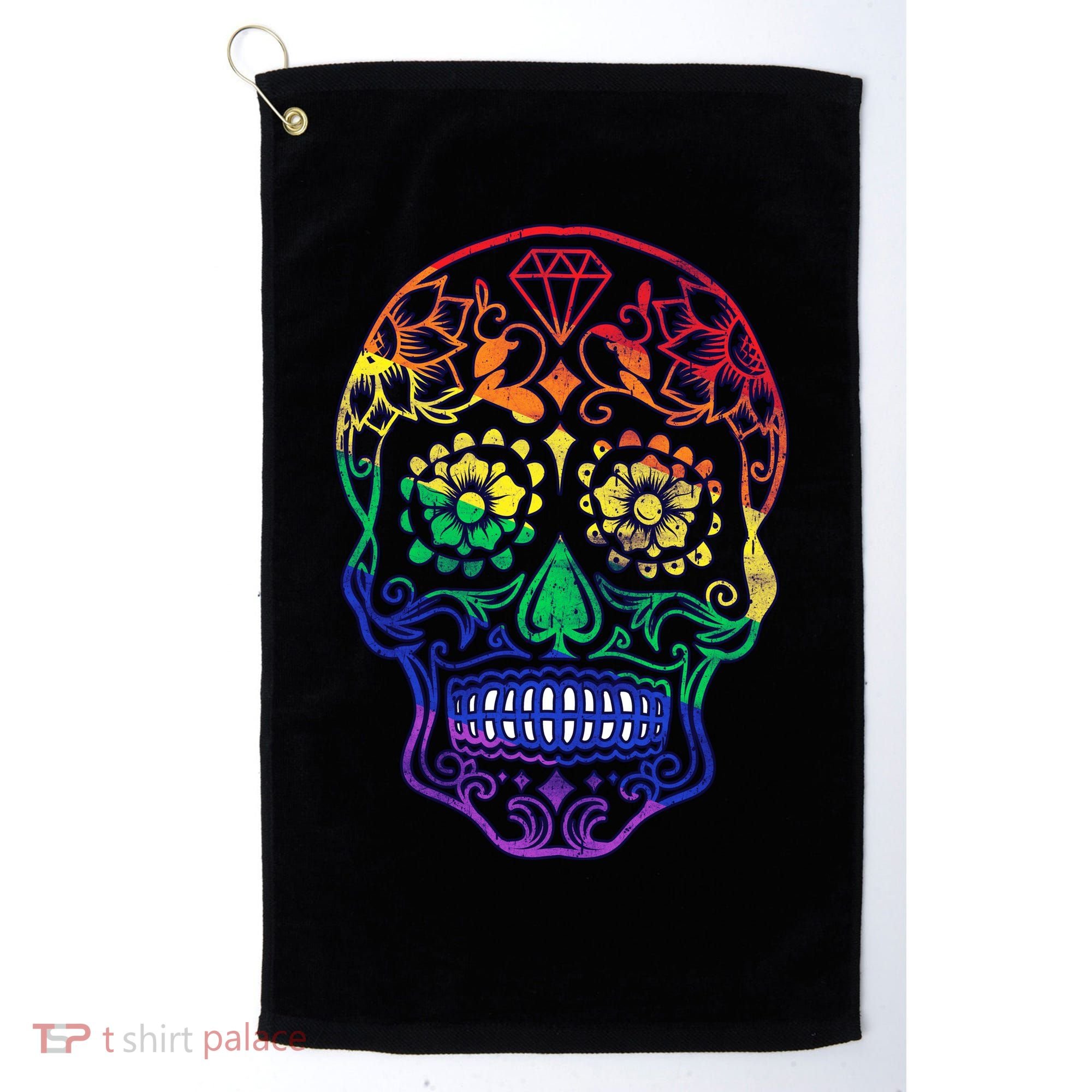 Rainbow Gay Pride Sugar Skull Golf Towel
