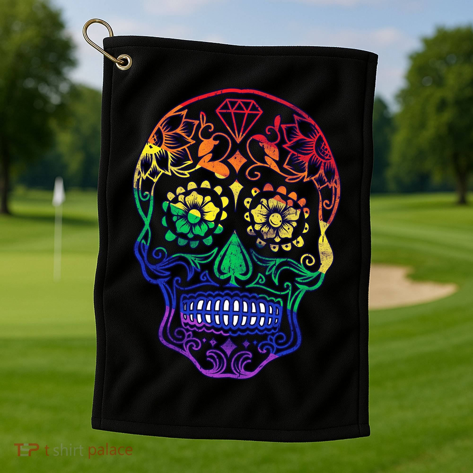 Rainbow Gay Pride Sugar Skull Golf Towel