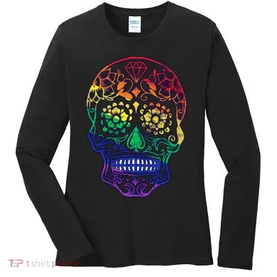 Rainbow Gay Pride Sugar Skull Women's Long Sleeve Shirt