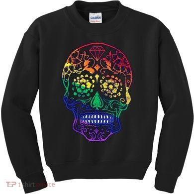 Rainbow Gay Pride Sugar Skull Kids Sweatshirt