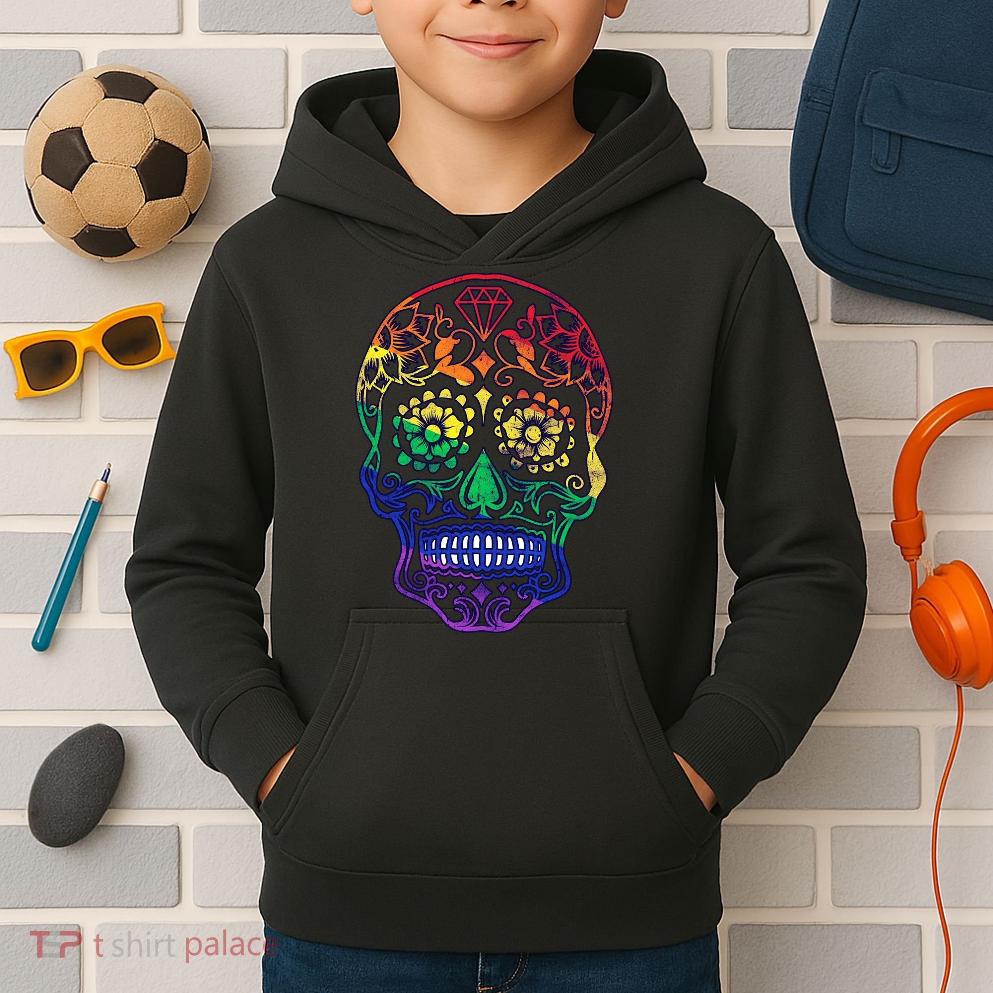 Rainbow Gay Pride Sugar Skull Kids Hoodie