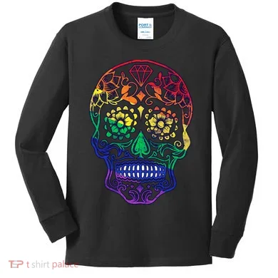 Rainbow Gay Pride Sugar Skull Kids Long Sleeve Shirt