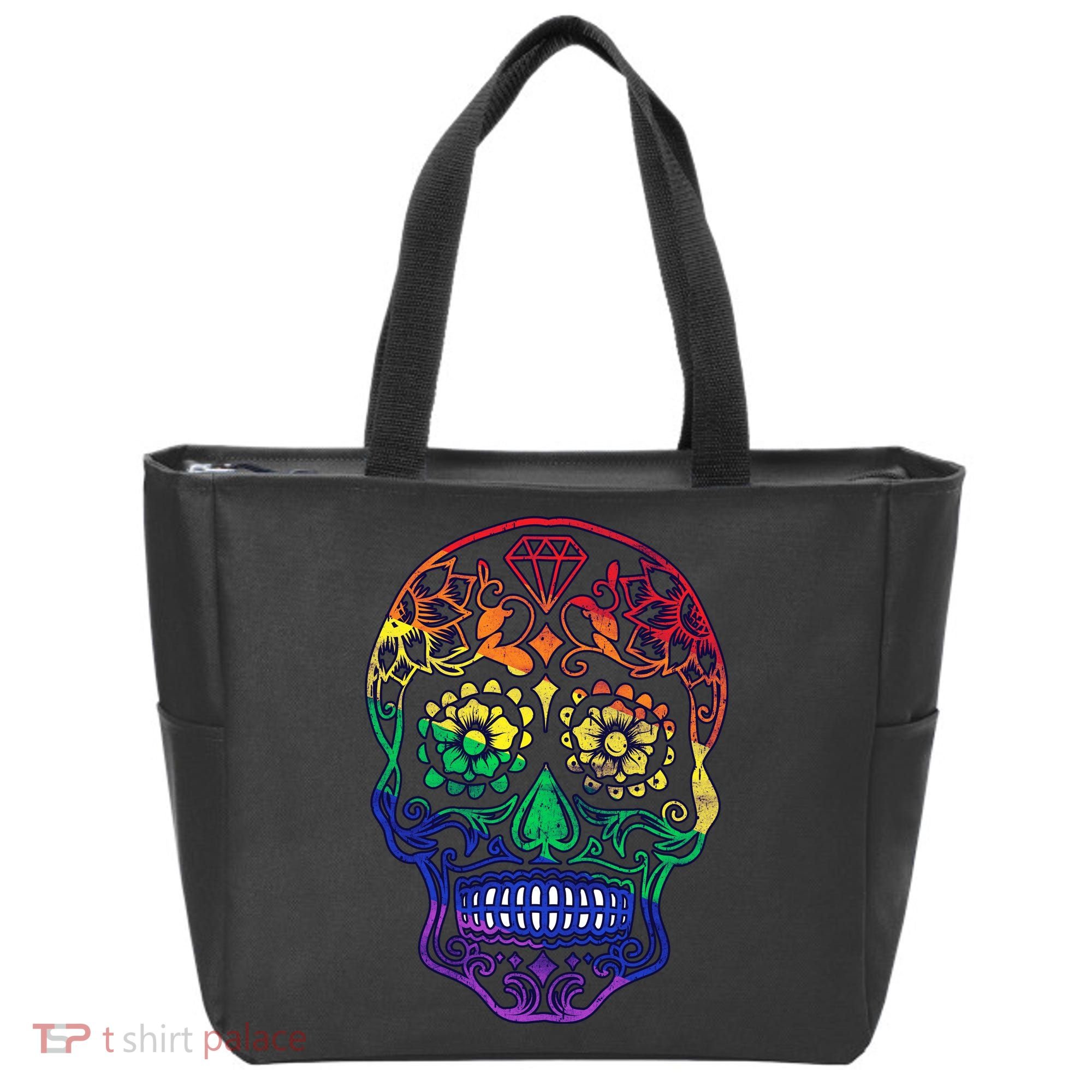 Rainbow Gay Pride Sugar Skull Tote Bag