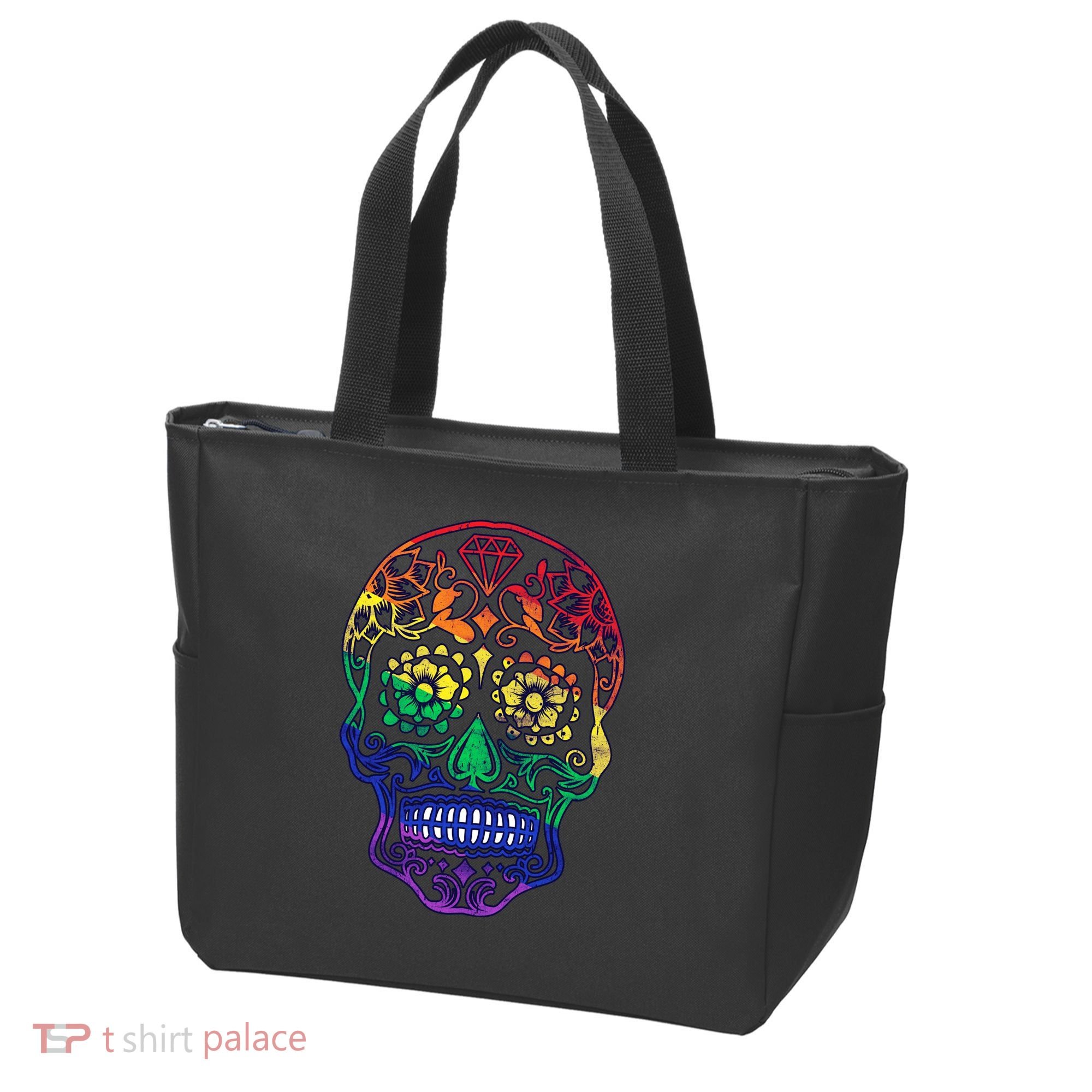 Rainbow Gay Pride Sugar Skull Tote Bag
