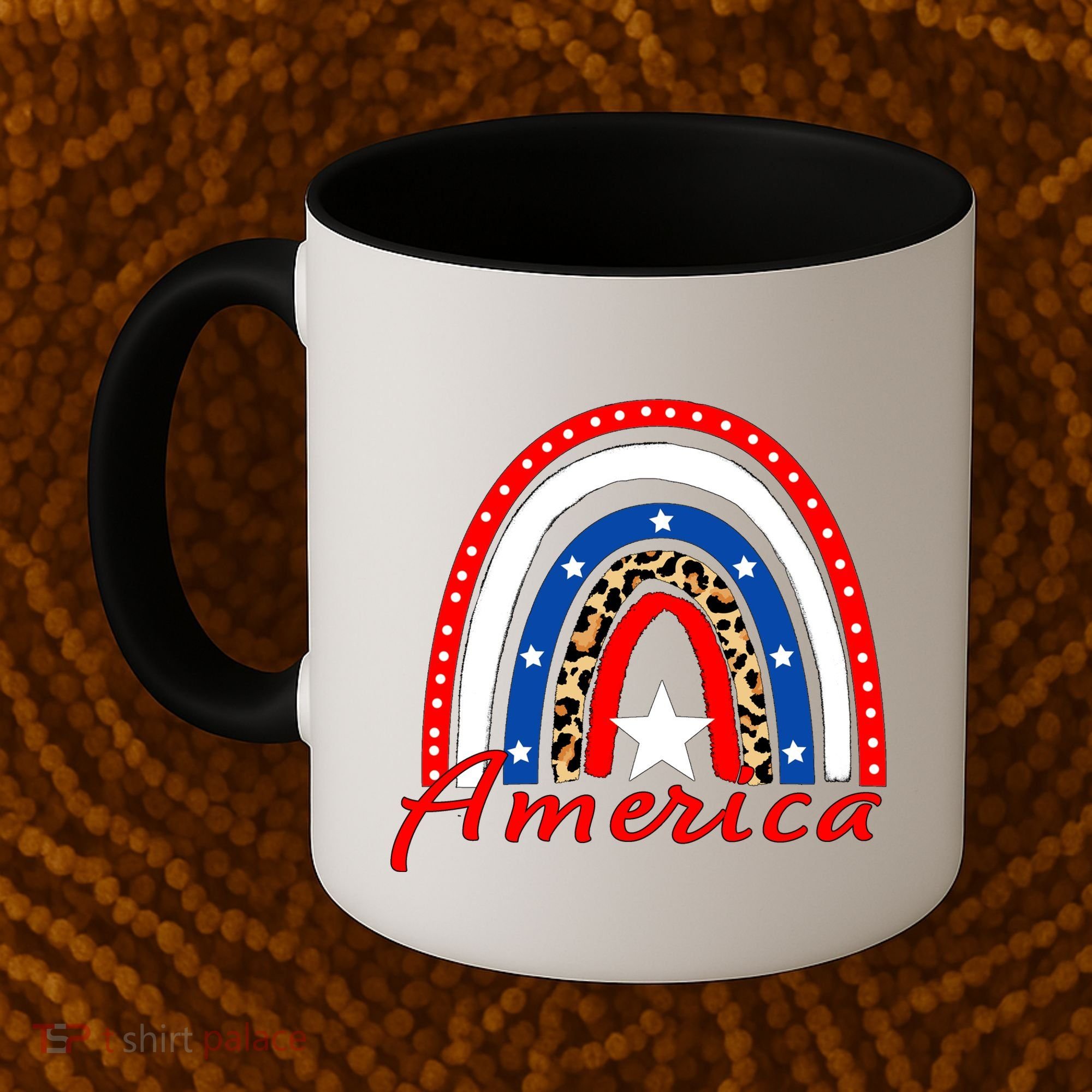 Rainbow Leopard American Flag 4th of July Coffee Mug