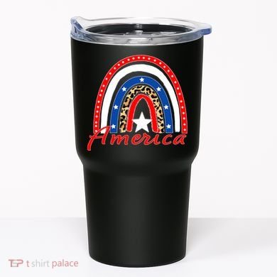 Rainbow Leopard American Flag 4th of July Tumbler