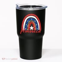 Rainbow Leopard American Flag 4th of July Tumbler thumb 0