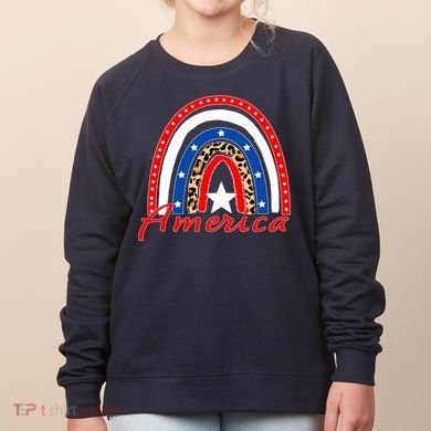 Rainbow Leopard American Flag 4th of July Women's Sweatshirt