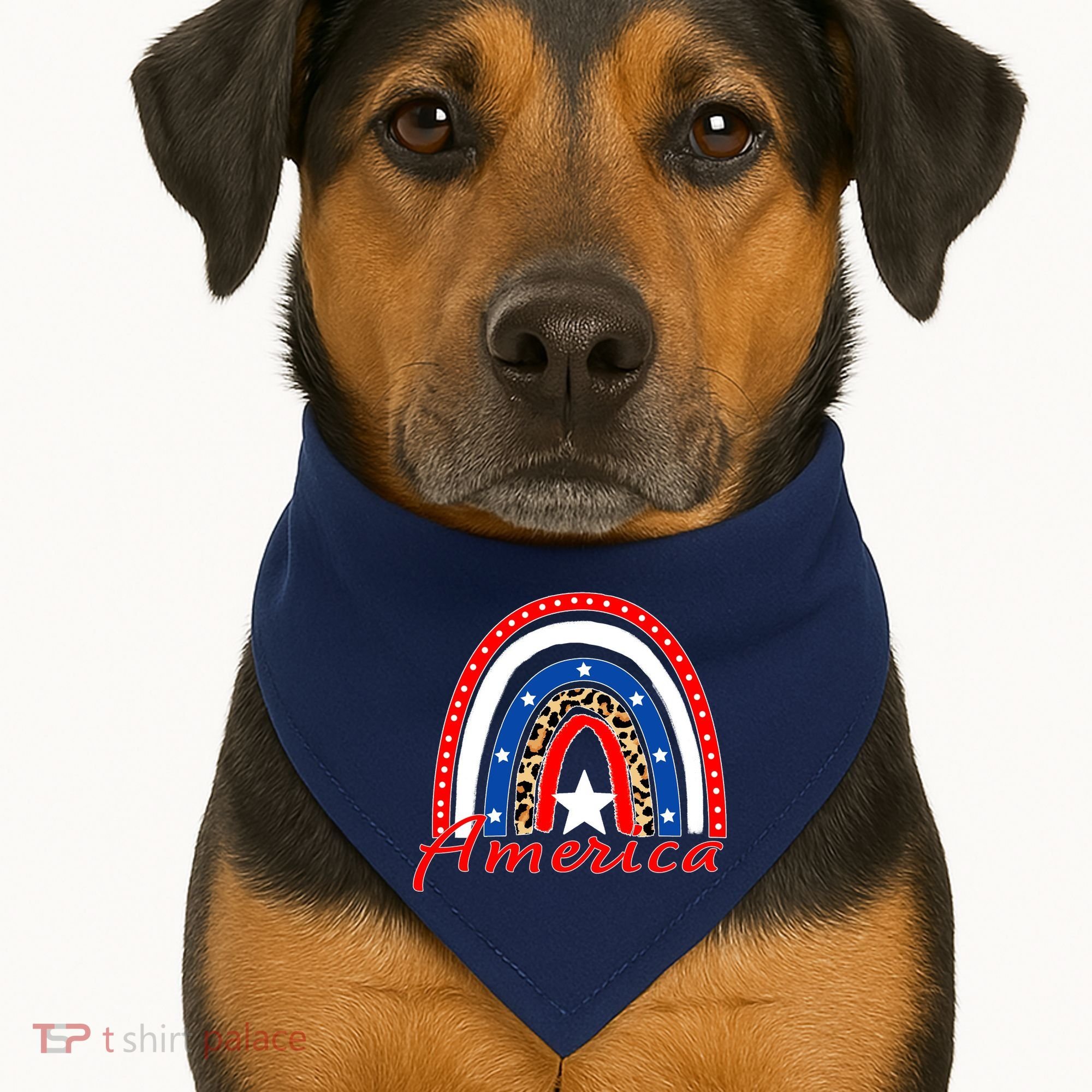Rainbow Leopard American Flag 4th of July USA-Made Doggie Bandana